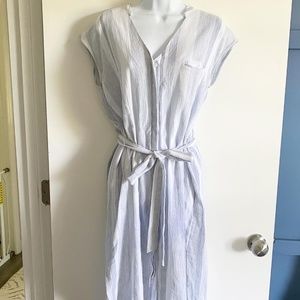 ASTR The Label cotton and linen blend tie waist dress, Blue Stripe, Size XS